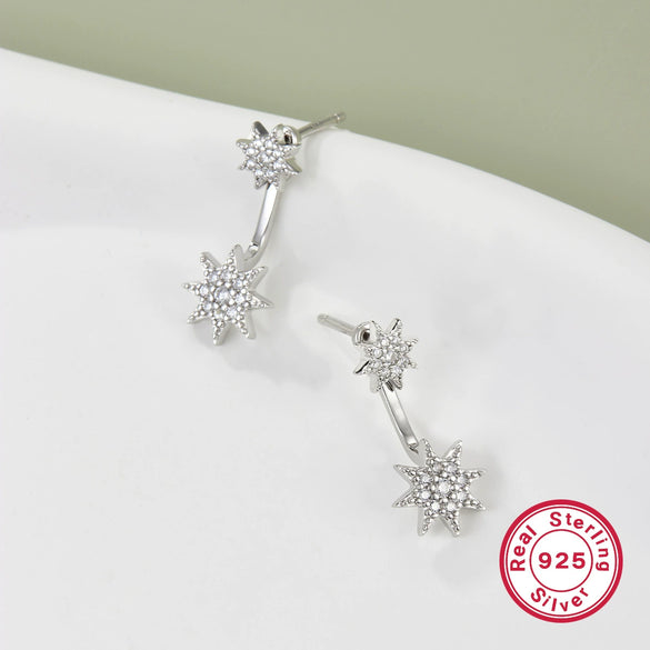 S925 Sterling Silver Stud Earrings With Star And Geometric Design For Women