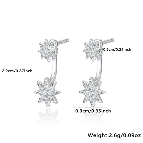 S925 Sterling Silver Stud Earrings With Star And Geometric Design For Women
