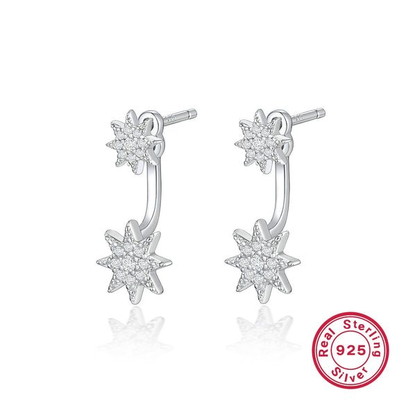 S925 Sterling Silver Stud Earrings With Star And Geometric Design For Women