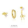 S925 Sterling Silver Sweet Bow Geometric Round Beads Women's Earrings With Electroplating