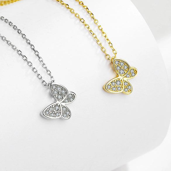S925 Sterling Silver Sweet Elegant Butterfly Geometric Necklace With Micro Inlaid Zircon Pendant For Women Gift Jewelry
