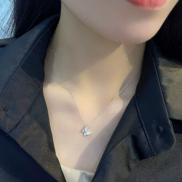 S925 Sterling Silver Sweet Elegant Butterfly Geometric Necklace With Micro Inlaid Zircon Pendant For Women Gift Jewelry