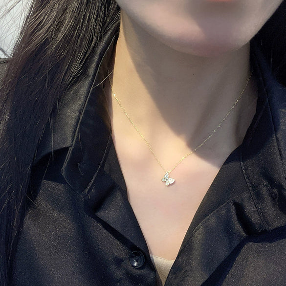 S925 Sterling Silver Sweet Elegant Butterfly Geometric Necklace With Micro Inlaid Zircon Pendant For Women Gift Jewelry