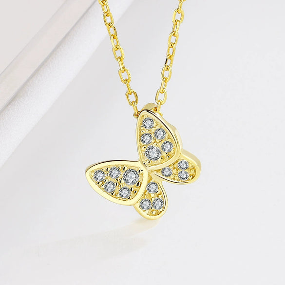 S925 Sterling Silver Sweet Elegant Butterfly Geometric Necklace With Micro Inlaid Zircon Pendant For Women Gift Jewelry