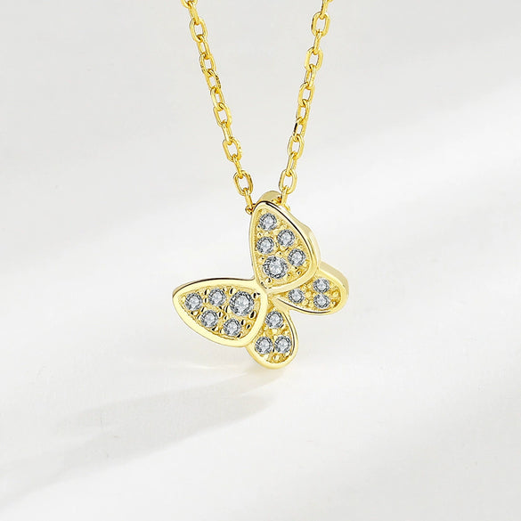 S925 Sterling Silver Sweet Elegant Butterfly Geometric Necklace With Micro Inlaid Zircon Pendant For Women Gift Jewelry