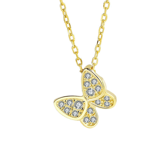 S925 Sterling Silver Sweet Elegant Butterfly Geometric Necklace With Micro Inlaid Zircon Pendant For Women Gift Jewelry