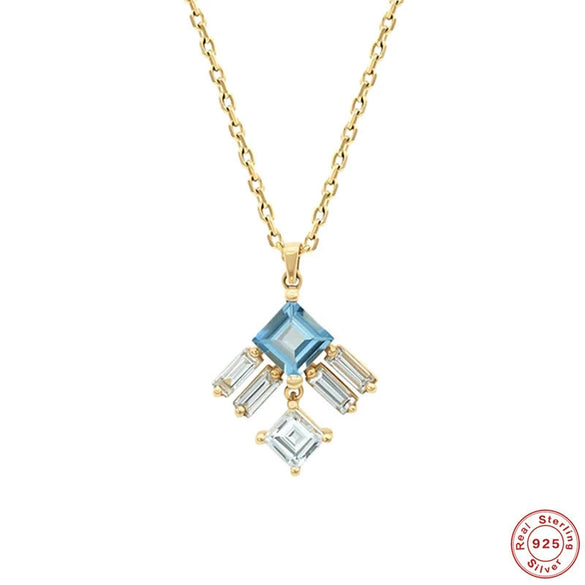 S925 Sterling Silver Sweet Geometric Pendant Stacked Collarbone O Chain Necklace K Plated Gold Jewelry