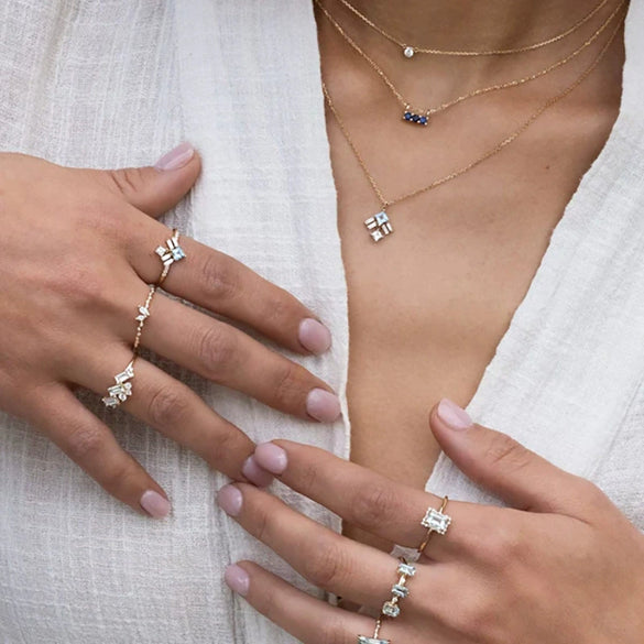 S925 Sterling Silver Sweet Geometric Pendant Stacked Collarbone O Chain Necklace K Plated Gold Jewelry