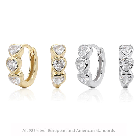 S925 Sterling Silver Sweet Heart Shaped Inlaid Zircon Women's Earrings