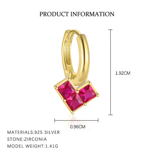 S925 Sterling Silver Sweet Love Red Zircon Geometric Women's Earrings