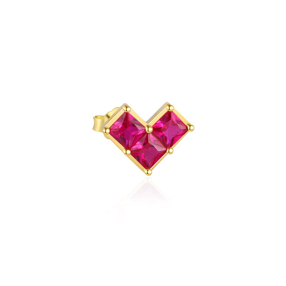 S925 Sterling Silver Sweet Love Red Zircon Geometric Women's Earrings