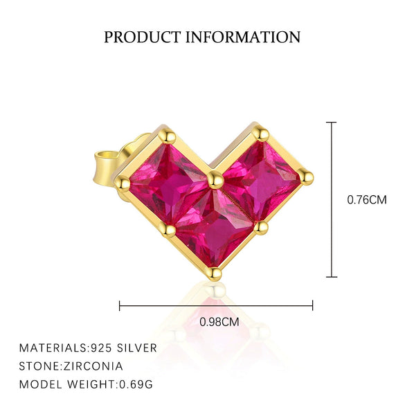 S925 Sterling Silver Sweet Love Red Zircon Geometric Women's Earrings