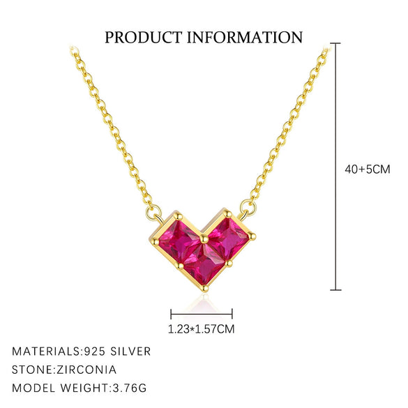 S925 Sterling Silver Sweet Love Red Zircon Geometric Women's Earrings