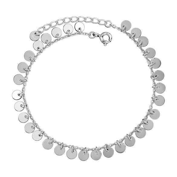 S925 Sterling Silver Tassel Anklet For Women Sweet Elegant Geometric Round Sequin Chain Ankle Jewelry