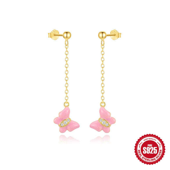 S925 Sterling Silver Tassel Butterfly Geometric Light Luxury High End Women's Earrings With Electroplating