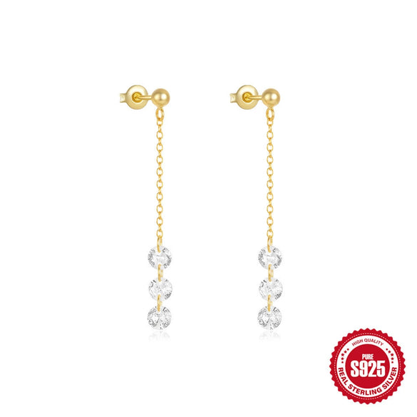 S925 Sterling Silver Tassel Long Bow Star Moon Geometric Earrings For Women Electroplated