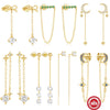 S925 Sterling Silver Tassel Long Bow Star Moon Geometric Earrings For Women Electroplated