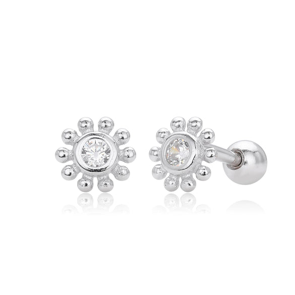 S925 Sterling Silver Threaded Earrings With Sunflower Design And Zircon Inlay Electroplated For Women