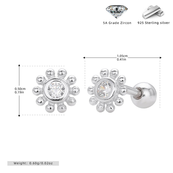S925 Sterling Silver Threaded Earrings With Sunflower Design And Zircon Inlay Electroplated For Women