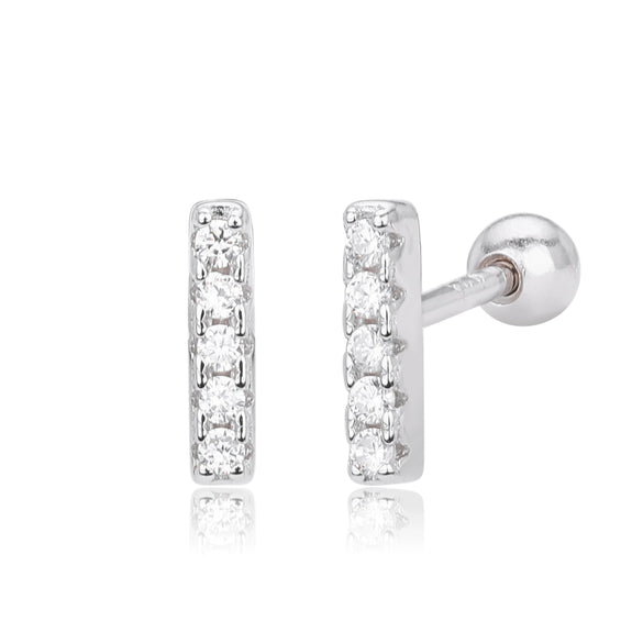S925 Sterling Silver Threaded Earrings With Zirconium Inlaid Electroplated With Letters Numbers Text Pattern