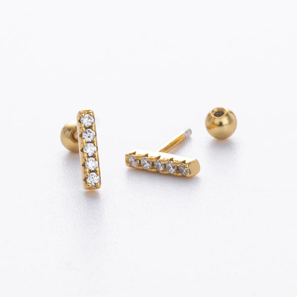 S925 Sterling Silver Threaded Earrings With Zirconium Inlaid Electroplated With Letters Numbers Text Pattern