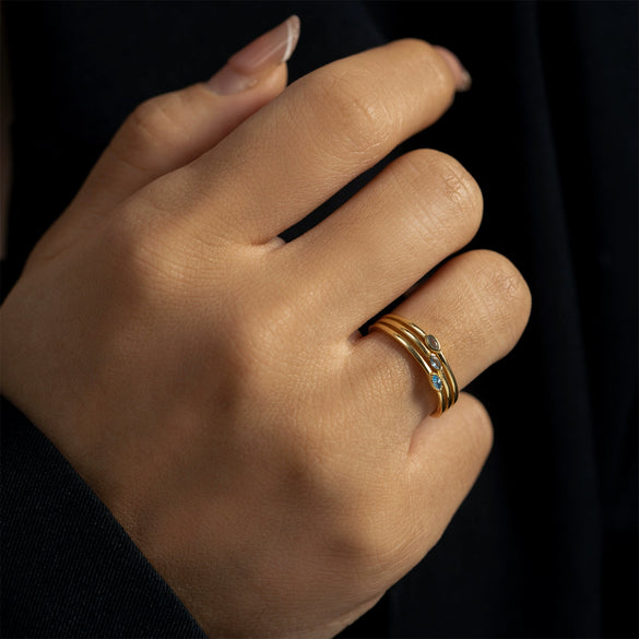 S925 Sterling Silver Threelayer Ring With Cool Blue Turquoise And Geometric Design Electroplated With Platinum Or 18K Gold