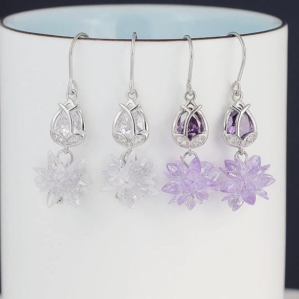 S925 Sterling Silver Tulip Flower Tassel Earrings Long Floral Ear Line Dangle Earrings For Women
