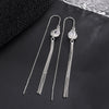 S925 Sterling Silver Tulip Flower Tassel Long Threader Earrings For Women Elegant Light Luxury Floral Dangle Earrings