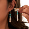 S925 Sterling Silver Turquoise And Natural Freshwater Pearl Earrings With Geometric Style And Tassel Design