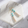 S925 Sterling Silver Turquoise And Natural Freshwater Pearl Earrings With Geometric Style And Tassel Design