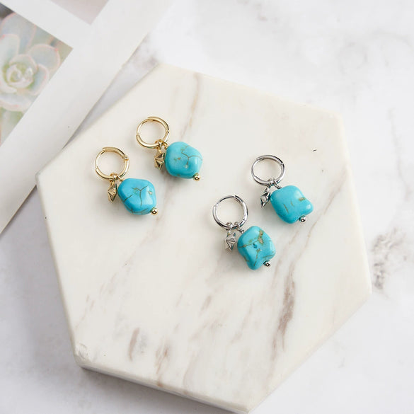 S925 Sterling Silver Turquoise Geometric Star Pendant Earrings With Electroplating And Original Design