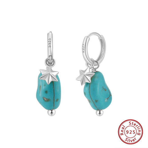 S925 Sterling Silver Turquoise Geometric Star Pendant Earrings With Electroplating And Original Design