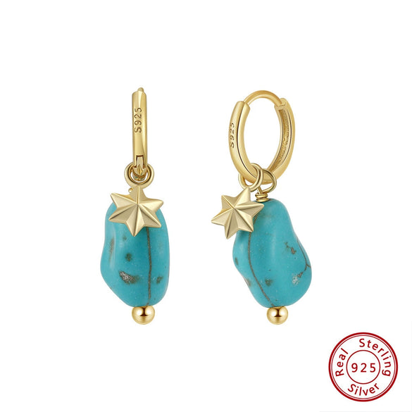 S925 Sterling Silver Turquoise Geometric Star Pendant Earrings With Electroplating And Original Design