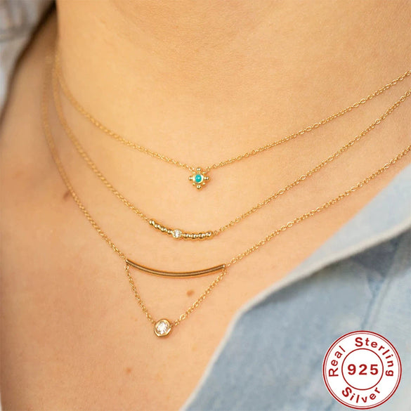 S925 Sterling Silver Turquoise Moon Fan Pendant Ball Chain Necklace With Diamond Design And Geometric Styling