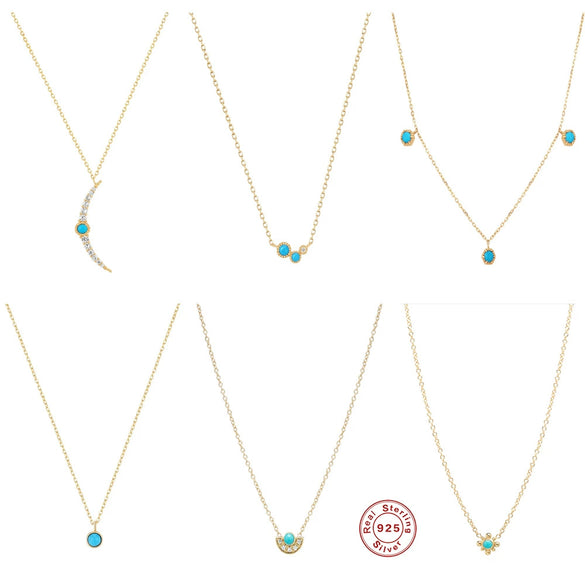 S925 Sterling Silver Turquoise Moon Fan Pendant Ball Chain Necklace With Diamond Design And Geometric Styling