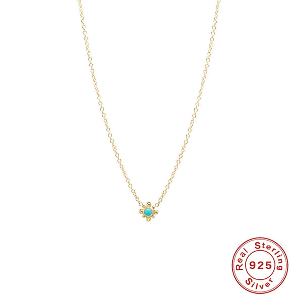 S925 Sterling Silver Turquoise Moon Fan Pendant Ball Chain Necklace With Diamond Design And Geometric Styling