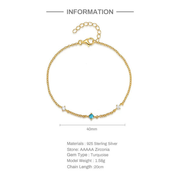 S925 Sterling Silver Turquoise Zircon Pclip Bracelet With Geometric Design Electroplated For Women