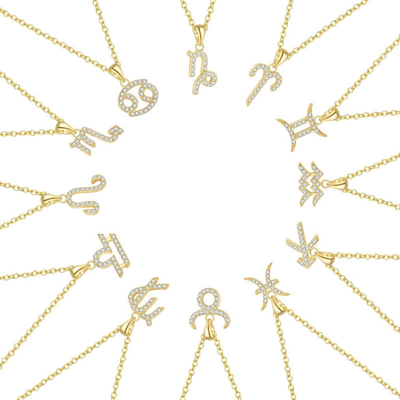 S925 Sterling Silver Twelve Constellation Micropaved Women's Clavicle Chain Pendant Necklace