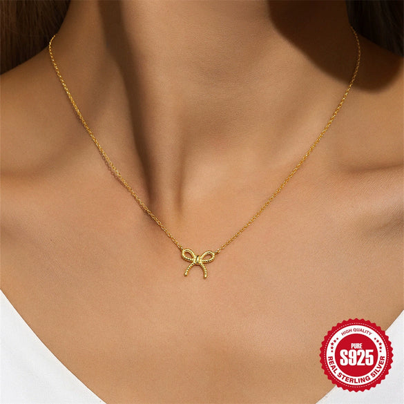 S925 Sterling Silver Twist Bow Geometric Earrings And Necklace With Zirconia Design For Unisex
