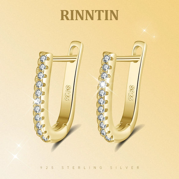 S925 Sterling Silver U Shaped Hollow Zircon Inlay Earrings Fine Jewelry Wholesale
