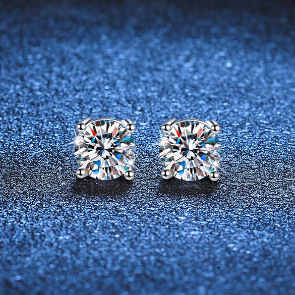 S925 Sterling Silver Unisex Screw Earrings With Four Claw Moissanite Simulation Diamond Electroplated Geometric Design