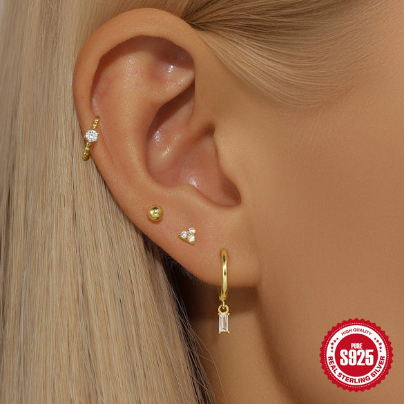 S925 Sterling Silver Ushaped Geometric Diamondencrusted Trendy Minimalist Electroplated Women's Earrings