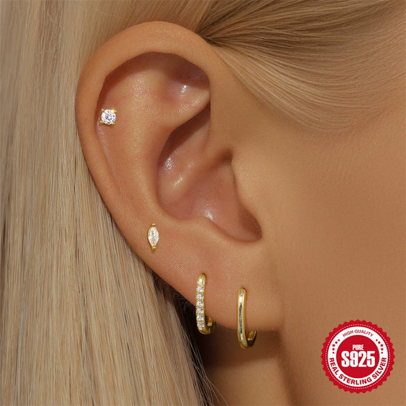 S925 Sterling Silver Ushaped Geometric Diamondencrusted Trendy Minimalist Electroplated Women's Earrings