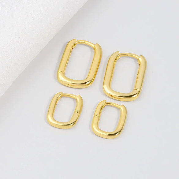S925 Sterling Silver Ushaped Geometric Oval Electroplated Earrings