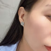 S925 Sterling Silver Vintage Chessboard Plaid Black And White Contrast Geometric Square Enamel Earrings