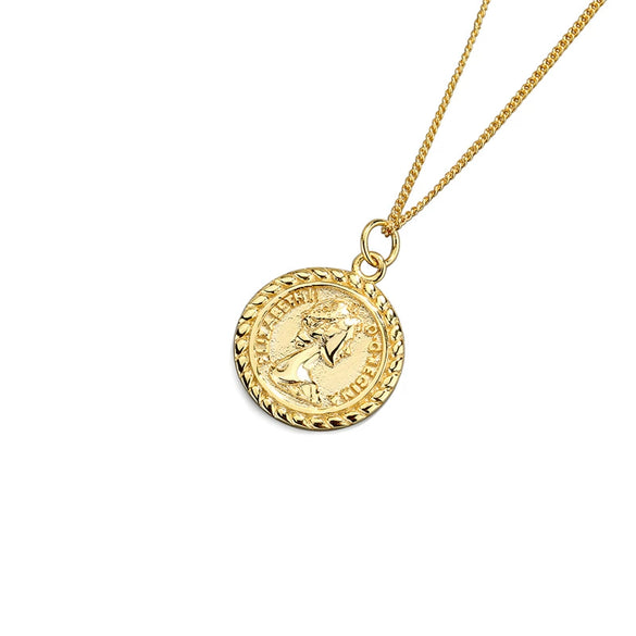 S925 Sterling Silver Vintage Double Sided Coin Pendant Necklace Simple Geometric Electroplated Clavicle Chain For Women