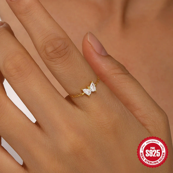 S925 Sterling Silver Water Drop Butterfly Ring With Five Pointed Star Geometric Style Electroplated Adjustable For Women