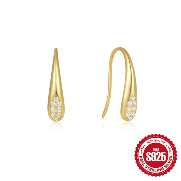 S925 Sterling Silver Water Drop Ear Clip Earrings With Geometric Pattern And Electroplating Design For Women