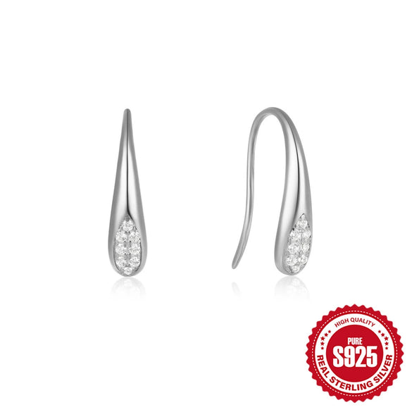 S925 Sterling Silver Water Drop Ear Clip Earrings With Geometric Pattern And Electroplating Design For Women