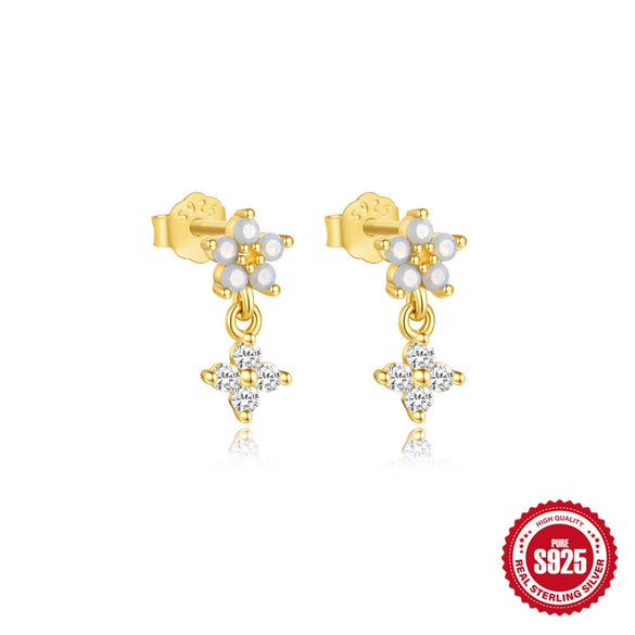 S925 Sterling Silver Water Drop Flower Opal Zircon Ice Flower Macaron Color Heart Shape Electroplated Women's Earrings